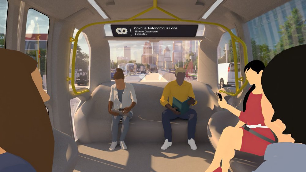 Shuttle interior with lane wayfinding