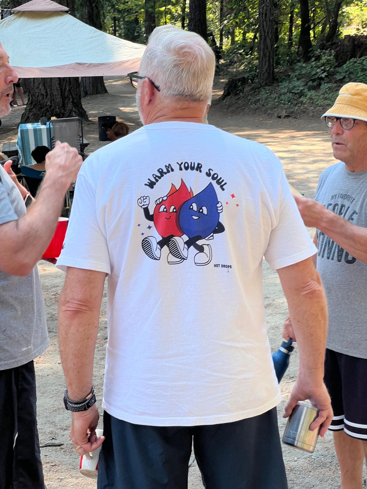 “Warm your soul” t-shirt worn at a campout
