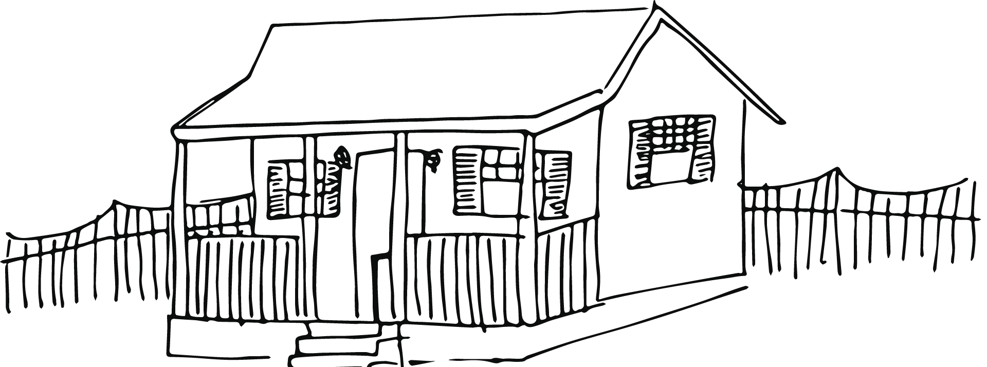 Hand-drawn illustration of a guest cottage