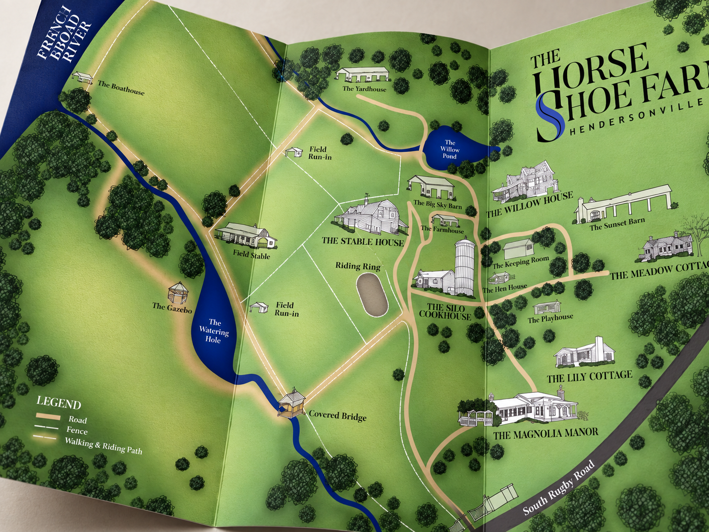 The illustrated property map printed as a trifold