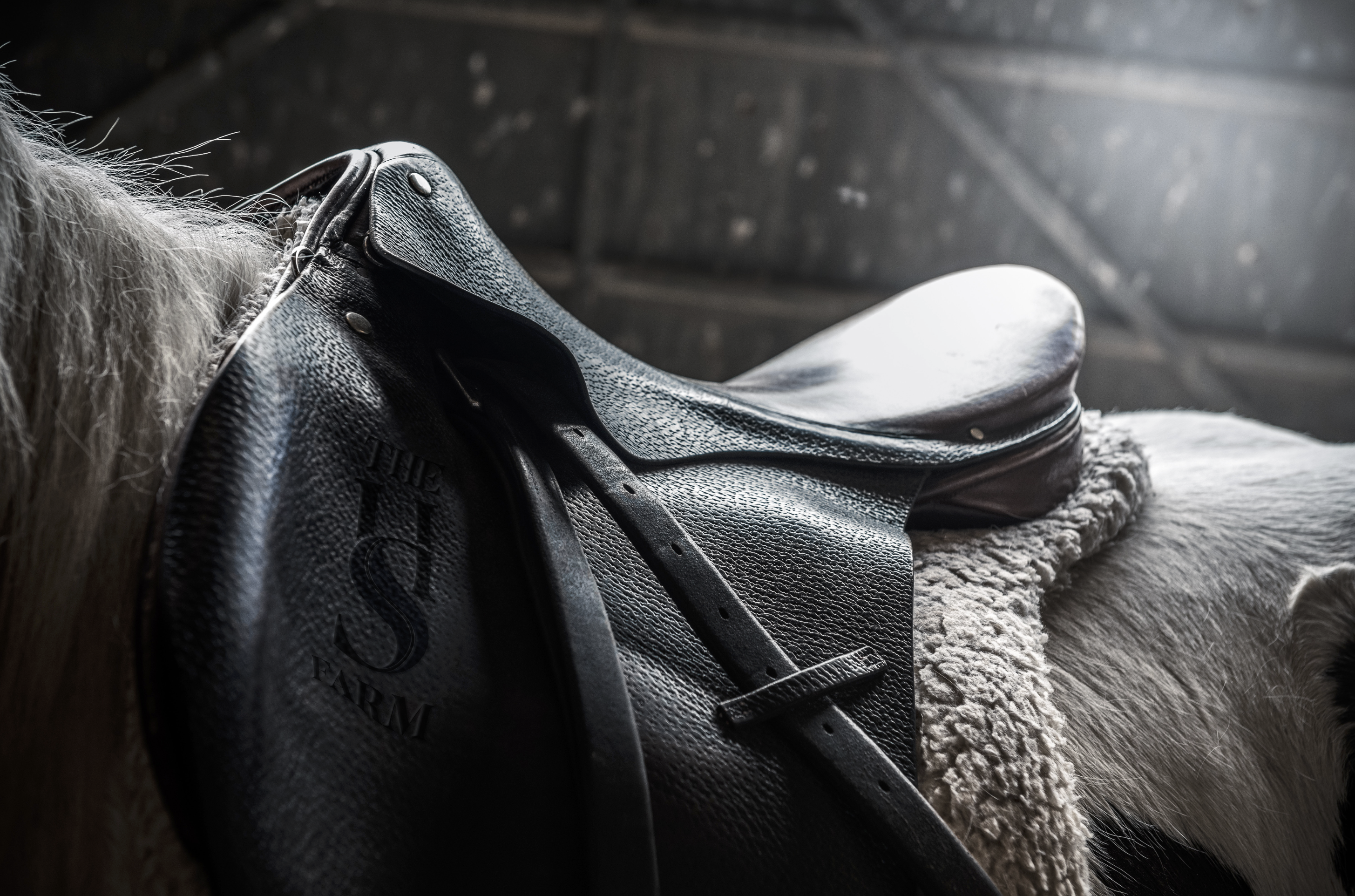 Leather saddle embossed with the HS monogram