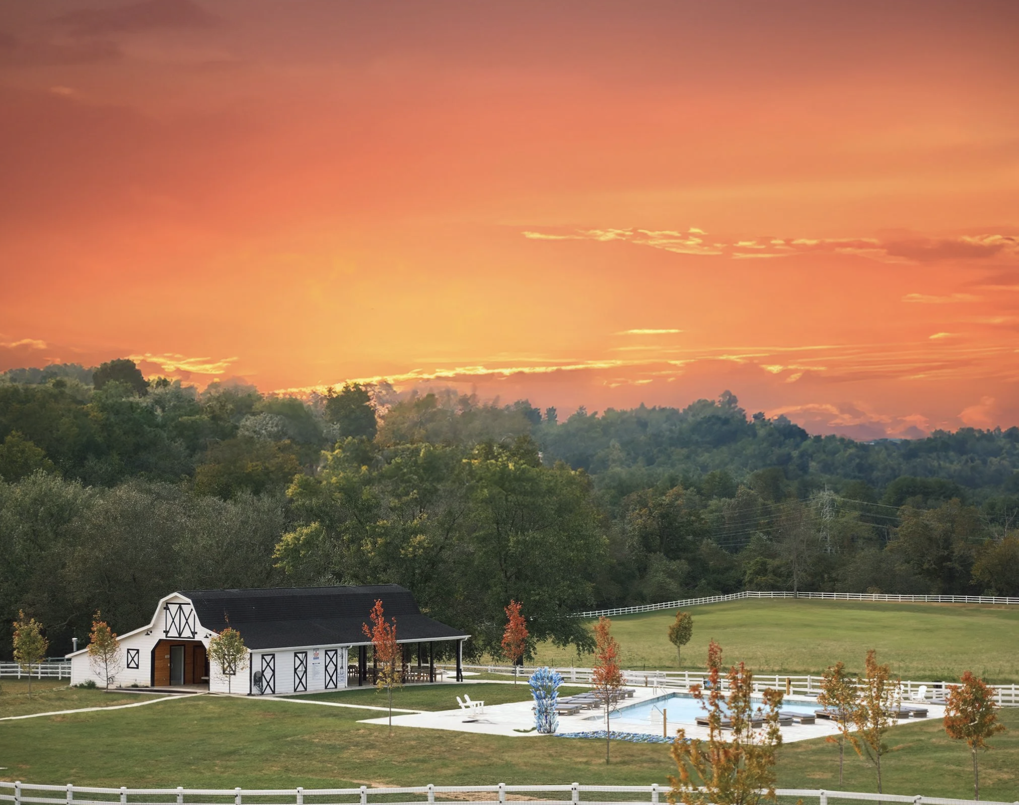 The Stable Spa and pool at sunset