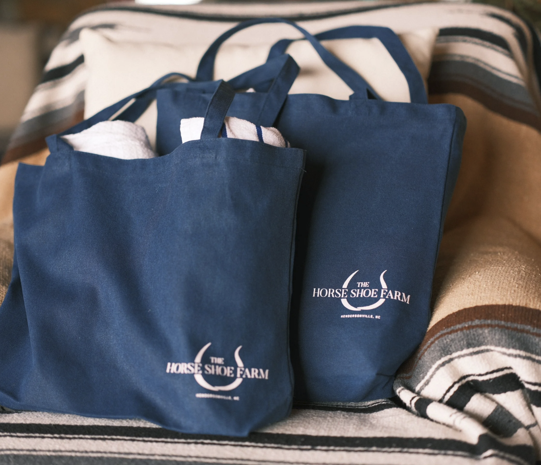 Navy Horse Shoe Farm totes