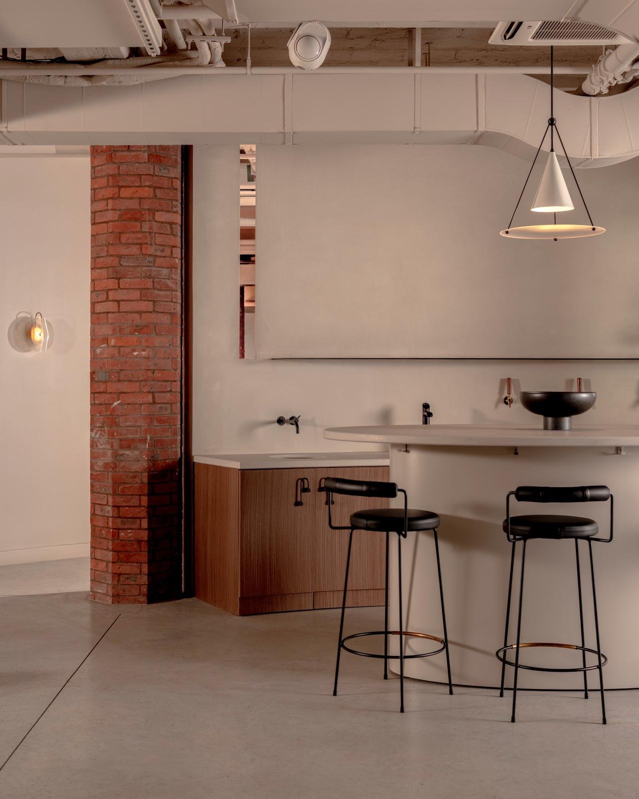 Bar with stools and pendant light