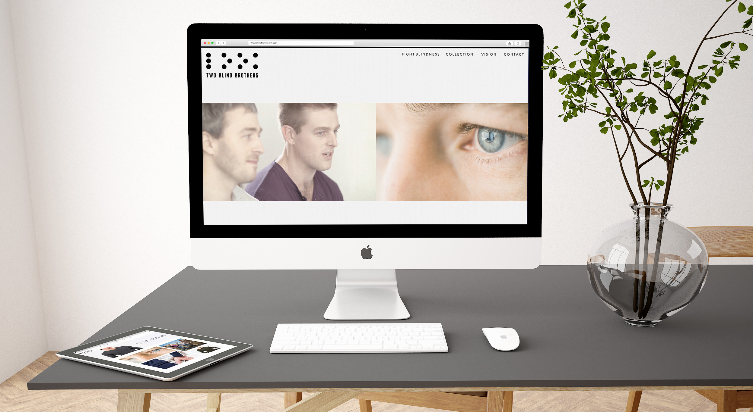 Two Blind Brothers website on a desktop screen