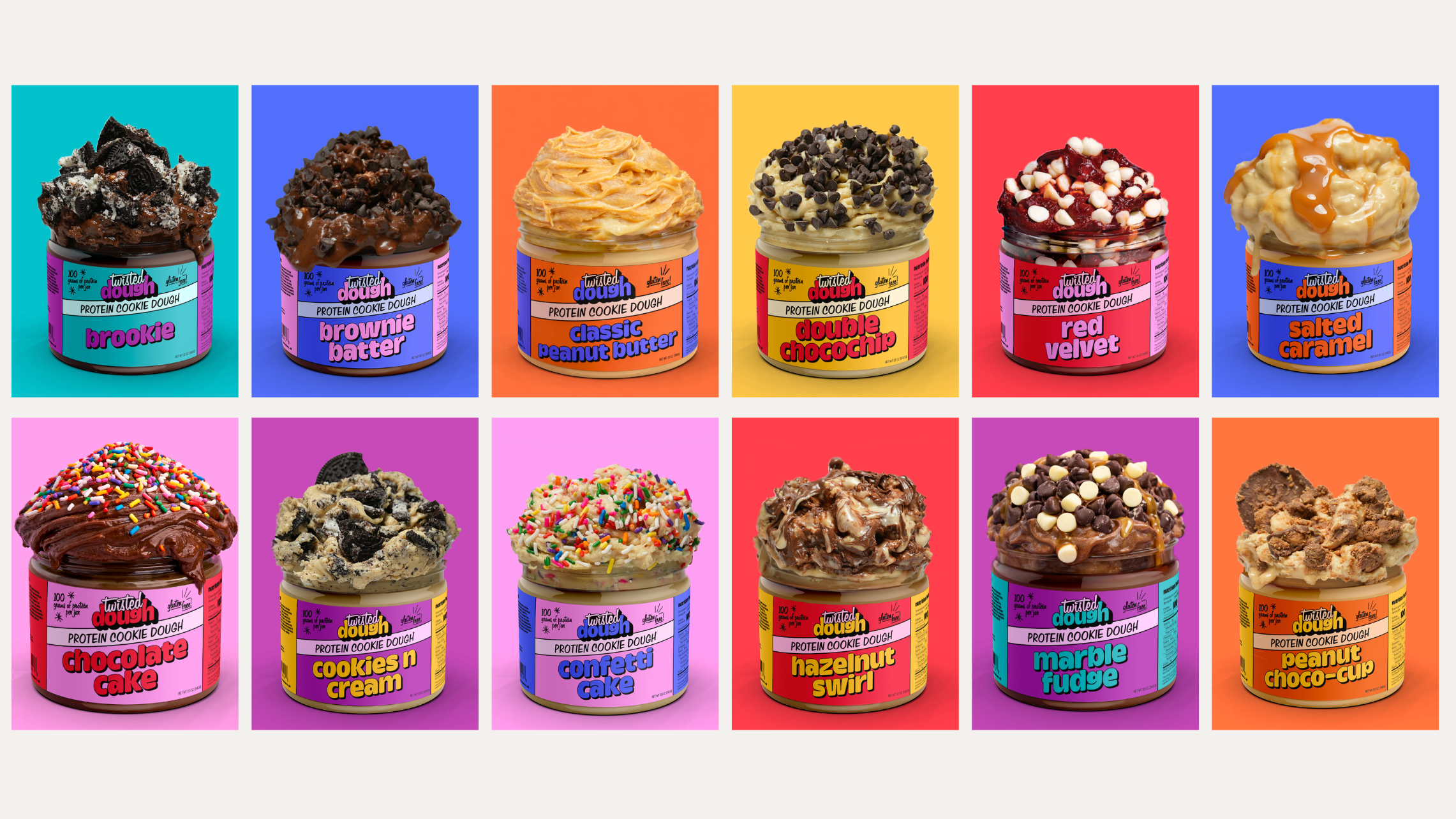 Full range of Twisted Dough flavor jars