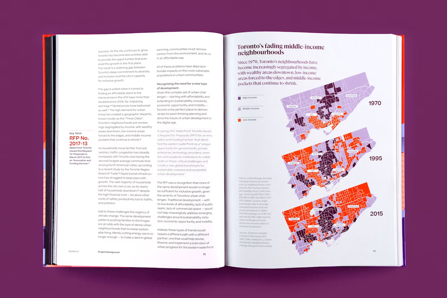 Demographic map spread, Toronto income distribution by neighbourhood